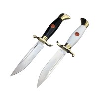 Set doua cutite de vanatoare, teaca din piele naturala, lama 440C, maner acrilic full tang, 26 cm, alb - negru - 1