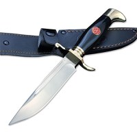 Set doua cutite de vanatoare, teaca din piele naturala, lama 440C, maner acrilic full tang, 26 cm, alb - negru - 5