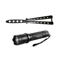 Set Electrosoc Lanterna tip Police 1000KV si Briceag fluture basic, 22 cm, argintiu - 1