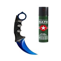 Set format din Karambit albastru, teaca din plastic BRT-023 si spray Nato paralizant 60 ml - 1
