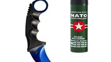 Set format din Karambit albastru, teaca din plastic BRT-023 si spray Nato paralizant 60 ml