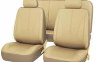 Set huse scaune auto din piele ecologica neteda si insertii piele perforata, Crem