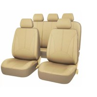 Set huse scaune auto din piele ecologica neteda si insertii piele perforata, Crem - 1