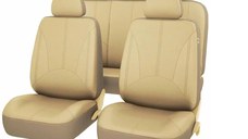 Set huse scaune auto din piele ecologica neteda si insertii piele perforata, Crem