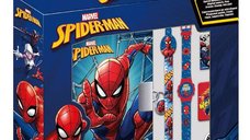 Set jurnal cu lacat pentru baieti, Marvel, Plastic, cu ceas si stilou, Spiderman, Rosu/Albastru