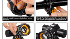 Set Lumini Bicicleta Fata/Spate, 3 Moduri de Iluminare LED, Rezistent la Apa IPX6, Far si Stop, Acumulator Reincarcabil