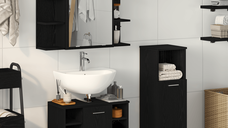 Set mobilier baie 3 piese, lemn ingineresc, finisaj stejar negru