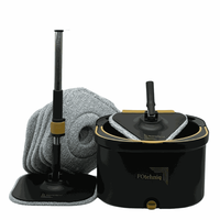 Set Mop Rotativ 7in1 Profesional FOtehniq GoldenHomeMop, 6 Lavete Microfibra Patrate + 1 Triunghi Maner Telescopic Negru - 1