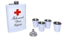 Set plosca personalizata cu 4 pahare - Medicament fara reteta, 235 ml