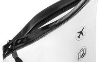 Set pungi travel cosmetice, 20x 20 cm, transparent, cu maner negru, 2 bucati