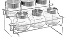 Set recipiente depozitare condimente, 7 piese, suport inox, AMBITION Spice