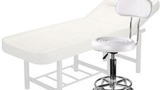 Set salon - Scaun hidraulic cu spatar si taburet rotativ alb