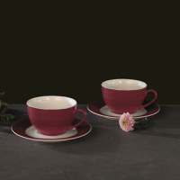 Set servire ceai sau cafea, 12 piese, 6 persoane, portelan, AMBITION Aura Red - 1