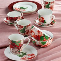 Set servire ceai sau cafea, 12 piese, 6 persoane, portelan, AMBITION Peony - 5
