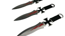 Set trei cutite de aruncat, Cross Fury, otel inoxidabil, 19 cm