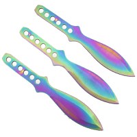 Set trei cutite de aruncat IdeallStore®, Rainbow Territory, otel inoxidabil, 21.5 cm, teaca inclusa - 4