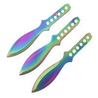 Set trei cutite de aruncat IdeallStore®, Rainbow Territory, otel inoxidabil, 21.5 cm, teaca inclusa - 2