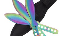 Set trei cutite de aruncat IdeallStore®, Rainbow Territory, otel inoxidabil, 21.5 cm, teaca inclusa