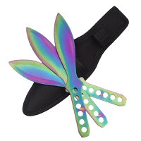 Set trei cutite de aruncat IdeallStore®, Rainbow Territory, otel inoxidabil, 21.5 cm, teaca inclusa - 1