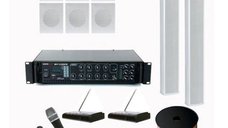 Sistem Audio Biserica A14, 120W, 6 Boxe Interioare, 2 Coloane Exterioare, Microfon si Lavaliera Wireless