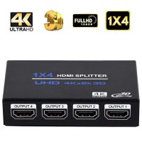 Splitter HDMI 1x4 4K cu Amplificator Staryon® 1 In 4 Out HDMI - HDMI 1.4b, Suport 3D, Alimentare 5V/2A, Negru - 1