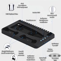 Stand PS5 si PS5 Slim cu incarcare duala controllere, iluminare RGB, suport casti, organizator DVD-uri, USB HUB, Clickzu - 5