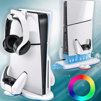 Statie cu ventilator pentru PS5 SLIM, cu 3 moduri de viteza (max 5500RPM ), incarcare  2 controllere, lumina RGB, alb - 2