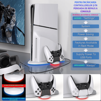 Statie cu ventilator pentru PS5 SLIM, cu 3 moduri de viteza (max 5500RPM ), incarcare  2 controllere, lumina RGB, alb - 5