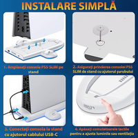 Statie cu ventilator pentru PS5 SLIM, cu 3 moduri de viteza (max 5500RPM ), incarcare  2 controllere, lumina RGB, alb - 7