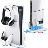 Statie cu ventilator pentru PS5 SLIM, cu 3 moduri de viteza (max 5500RPM ), incarcare  2 controllere, lumina RGB, alb - 1