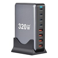 Statie de Incarcare USB 320W GaN PRO 8 in 1, 4 USB-C & 4 USB-A, Staryon®, Negru - 1