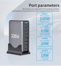 Statie de Incarcare USB 320W GaN PRO 8 in 1, 4 USB-C & 4 USB-A, Staryon®, Negru - 3