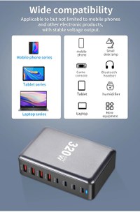 Statie de Incarcare USB 320W GaN PRO 8 in 1, 4 USB-C & 4 USB-A, Staryon®, Negru - 4