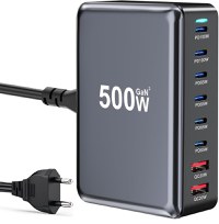 Statie de Incarcare USB 500W GaN PRO 8 in 1, 6 USB-C & 2 USB-A, Staryon®, Negru - 1