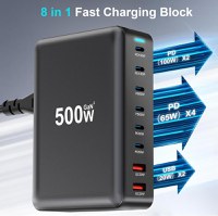 Statie de Incarcare USB 500W GaN PRO 8 in 1, 6 USB-C & 2 USB-A, Staryon®, Negru - 2