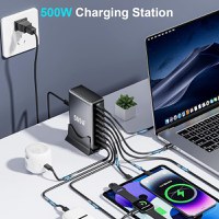 Statie de Incarcare USB 500W GaN PRO 8 in 1, 6 USB-C & 2 USB-A, Staryon®, Negru - 3