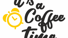 Sticker bucatarie, decorativ, Priti Global, it's a coffee time, ceas, negru-galben, 57 x 67