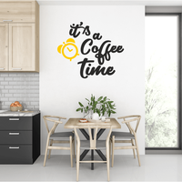 Sticker bucatarie, decorativ, Priti Global, it's a coffee time, ceas, negru-galben, 57 x 67 - 2