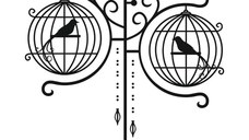 Sticker cu doua colivii, cu pasari, decorativ, negru, 57 x 62