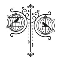 Sticker cu doua colivii, cu pasari, decorativ, negru, 57 x 62 - 1