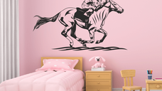 Sticker pentru curse, calaret pe cal, decorativ, negru, 57 x 96