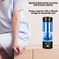 Sticla generator apa hidrogenata, GlowforHome, apa magnetizata, plasmatica, terapeutica, reincarcabila, 350 ml, negru - 2