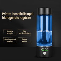 Sticla generator apa hidrogenata, GlowforHome, apa magnetizata, plasmatica, terapeutica, reincarcabila, 350 ml, negru - 1