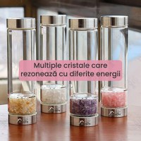 Sticla reutilizabila cu cristale naturale, GlowforHome, capac antiscurgeri, 500 ml, Husa Protectie, Black Obsidian - 4