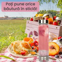 Sticla reutilizabila cu cristale naturale, GlowforHome, capac antiscurgeri, 500 ml, Husa Protectie, Black Obsidian - 6