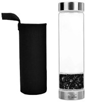 Sticla reutilizabila cu cristale naturale, GlowforHome, capac antiscurgeri, 500 ml, Husa Protectie, Black Obsidian - 1