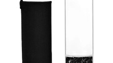Sticla reutilizabila cu cristale naturale, GlowforHome, capac antiscurgeri, 500 ml, Husa Protectie, Black Obsidian