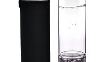 Sticla reutilizabila cu cristale naturale, GlowforHome, capac rezistent la scurgeri, 500 ml, Husa Protectie, Ametist