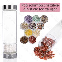 Sticla reutilizabila cu cristale naturale, GlowforHome, capac rezistent la scurgeri, 500 ml, Husa Protectie, Ametist - 5