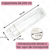 Sticla reutilizabila cu cristale naturale, GlowforHome, capac rezistent la scurgeri, 500 ml, Husa Protectie, Ametist - 6
